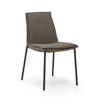 Gepolsterter Stuhl mit Kissen und ohne Armlehnen Dalila. Bezug in Leder und Beine in Metall gestrichen Anthrazit.
