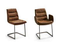 Stuhl Dama mit gepolstertem Sitz und in Leder bezogen und Cantilever Basisstruktur in Metall gestrichen titanio. Version mit und ohne Armlehnen
