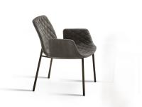 Gesteppter Stuhl Will mit Rautenmuster, mit Armlehnen. Bezug aus Leder Nabuk und Beinen aus lackiertem Metall Bronze