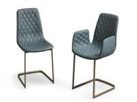 Gesteppter Stuhl Will mit Rautenmuster, mit oder ohne Armlehnen. Freischwinger aus Leder und aus lackiertem Metall Titanium.