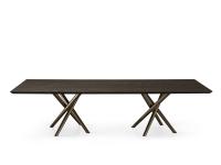 Masami rechteckiger Holztisch 300 x 120 cm mit doppeltem bronzefarben lackiertem Metallgestell
