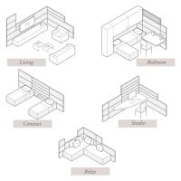Geco Wandpaneele, um mehrere Kombinationen im Wohnraum zu bilden.