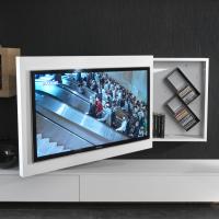 Swing schwenkbares TV-Möbel, zu öffnen - Innenfach und Metallbox in schwarz lackiert matt 