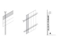 Freehand Wandverkleidung - Detail des Systems zur Befestigung der Platten an den hinteren Metallgestellen. Vom Gestell (A) aus können die Boiserie-Paneele in drei verschiedenen Positionen angebracht werden