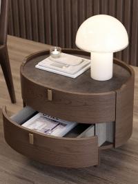 Aries ovaler Nachttisch aus Holz mit Schubladen, auch in den Ausführungen Kommode, Wochentisch und Schreibtisch erhältlich