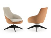Drehbarer oder feststehender moderner Sessel mit Fußkreuz aus Holz Ingrid. Version mit mittlerer Rückenlehne.
