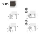 Diagramme und Maße der verschiedenen Füße, die für den Bettrahmen GL05 - Freeport Doppelbett erhältlich sind