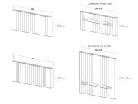 Diagramme und Maße von Kopfteilen für Lounge-Betten mit Rahmen 