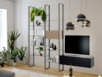 Milton-Komposition mit doppelter offener Ablage und TV-Möbel, eine ideale Lösung, um eine komplette minimalistische und dennoch funktionelle Schrankwand zu schaffen