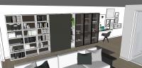 Progettazione 3D Soggiorno/Salotto - libreria con anta scorrevole a destra