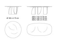 Tischdiagramme in den ovalen Modellen 200, 240 und 300 cm und im runden Modell 160 cm