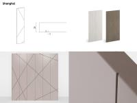Schrankwand für das Wohnzimmer - "Shanghai"-Verarbeitung mit diagonalen "V"-Gravuren, 2 mm stark