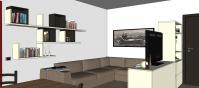 3D-Raumplanung von dem Wohnzimmer - Detail von der geöffneten Zusammenstellung im Relaxraum