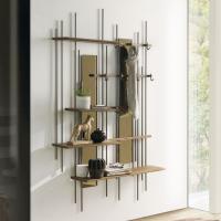 Wasserfall Design-Dielenschrank mit Garderobenhaken, natürlichen oder bronzierten Spiegeln und holzfurnierten Ablagen