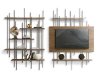 Waterfall Wand-TV-Ständer und Bücherregal, koordiniert in einer einzigen Design-Wandeinheit