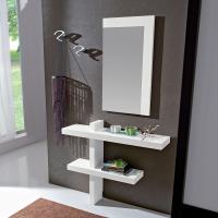 Gellert Flurmöbel mit einem Konsolentisch mit zwei Ablagen, vertikaler Spiegel aus weißem glänzendem Melamin (nicht mehr verfügbar)