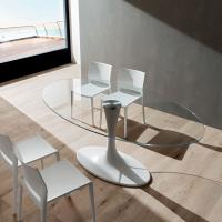 Dudley Tisch für das Wohnzimmer mit ovaler, transparenter Glasplatte