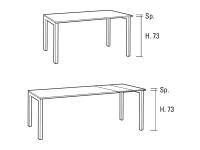 Diagramme und Höhen des Tisches Neville in fester und ausziehbarer Ausführung