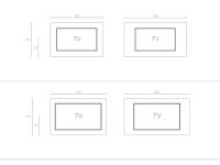Schema der Maße des TV Wandpaneels mit Rahmen (Beispiel mit Fernseher 55'' und 65'')