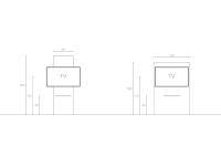 Schema der Maße des TV-Wandpaneels in der rechteckigen vertikalen bodenstehenden Version (Beispiel mit Fernseher 46'')