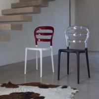 Lilian moderner zweifarbiger Stuhl aus Polypropylen - Sitzflächen aus weißem und schwarzem Polypropylen und Rückenlehnen aus transparentem und rotem Polycarbonat