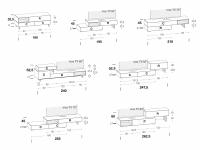 Möbel für TV-Geräte über 50 Zoll California Slide - Diagramme und Abmessungen von gestapelten Modellen mit zwei Elementen