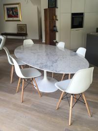 Saarinen elliptischer Tisch 224 x 127 cm mit weißer Carrara-Marmorplatte - Kundenfoto