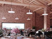 Die Lampe Equilibre ist ideal für die Dekoration großer Restaurantsäle mit einem Hauch von Design