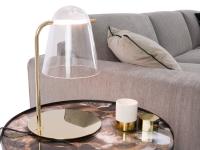Moderne Tischlampe Sino von Prandina aus mundgeblasenem Glas und goldfarbenem Metall