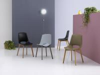 Moderner Stuhl Nicole ideal für ein Wohnzimmer in der Version mit Beinen in Holz und Sitz in Kunststoff oder regeneriertem Kernleder