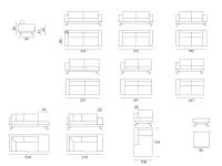 Burton Sofa - Diagramme und Maße der Modelle mit fester Rückenlehne