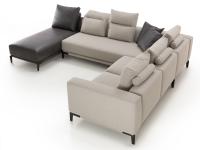 Sofa Bradford mit 3 festen und 2 verstellbaren Kissen mit integrierter Hinterrolle