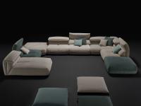 Modulares Sofa Monterey: U-förmige Komposition mit Chaiselongue, linearischen Elementen, Sitzhocker-Ecke, Eckelement und Sitzhocker