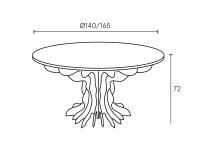 Grundriss und Abmessungen des runden Tisches aus Birke
