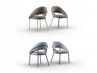 Vorder- und Rückansicht des gepolsterten Stuhls mit Metallgestell Kiki in der großen Version