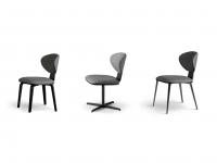 Olos Stuhl von Bonaldo in drei Versionen: mit vier Holzbeinen, mit lackierten Metallspeichen, mit vier lackierten Metallbeinen