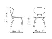 Olos Stuhl von Bonaldo - Diagramme und Maße des Modells mit vier Holzbeinen