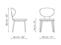 Olos Stuhl von Bonaldo - Diagramme und Maße des Modells mit vier Metallbeinen