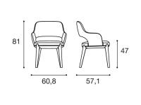 Gepolsterter Stuhl mit Holzbeinen Turner - Maßzeichnung