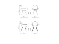 Youpi Stuhl - Abmessungen in Version mit konischem Fuß, auch drehbar, und Version mit 4 Beinen