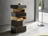 California drehbares Bücherregal mit Schubladen, modulare oder feste Modelle von vier bis sieben Elemente. Erhältlich in lackiert oder Holzessenz