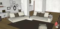 3D Projekt Wohnzimmer/Wohnraum - Ansicht Wohnzimmer, Detail Sofa