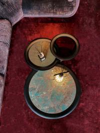 Kaffeetisch Godot in 3 Größen mit runder Glas- und Marmorplatte