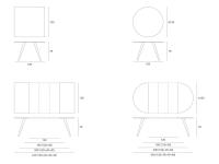 Runder oder quadratischer Chester-Tisch - Maßdiagramme der erweiterbaren und festen Versionen