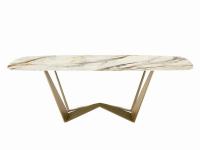 Reverse Tisch mit kunstvoller Crystal Calacatta Glasplatte und mattgoldenem Metallfuß