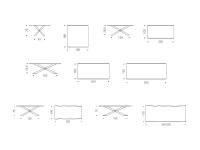 Spyder Tisch mit Holzplatte - Diagramme und Maße der Modelle mit schräger Randkante und mit unregelmäßigen Rand