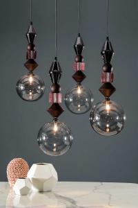 Transparenter Kugel-Lampenschirm aus Rauchglas mit Elementen aus wärmebehandeltem dunklem Eichenholz