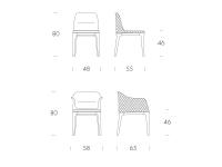 Schemi e dimensioni della sedia e della poltroncina Mivida in versione trapuntata