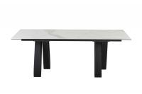 Butterfly-Tisch mit sehr hoher, statuenartiger Feinsteinzeugplatte und Beinen aus schwarzer Esche