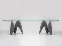 Ovaler Glastisch Gaya mit 2 modernen Gestellen aus Harz Tecnoril®